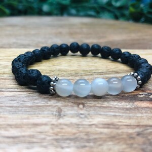 Moonstone and Lava Stone Gemstone Bracelet, For Self Love and Security, Healing Mala Bracelet image 3