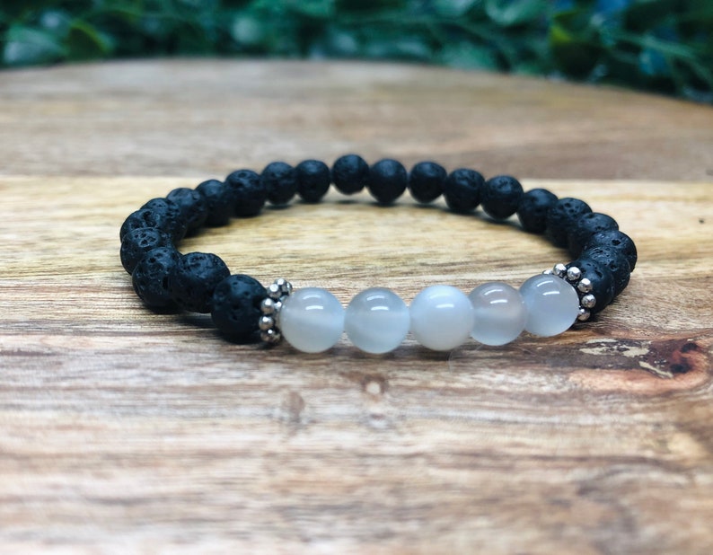 Moonstone and Lava Stone Gemstone Bracelet, For Self Love and Security, Healing Mala Bracelet image 3