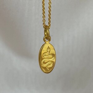 Gold Plated Snake Pendant Necklace - Oval Snake Pendant, Gold Snake Necklace, Statement Jewelry, Serpent Pendant, Gift for Her