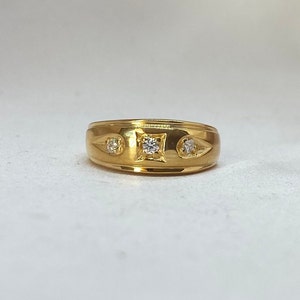 Dome Ring with Cubic Stone - Gold Plated Ring, Dome Gold Ring, Cubic Stone Ring, Vintage Dome Ring,