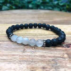 Moonstone and Lava Stone Gemstone Bracelet, For Self Love and Security, Healing Mala Bracelet image 2