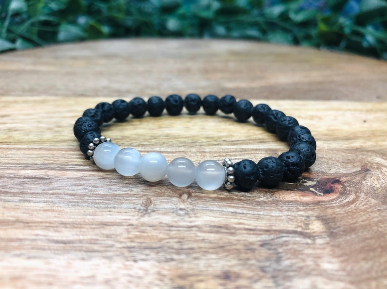 Moonstone and Lava Stone Gemstone Bracelet, For Self Love and Security, Healing Mala Bracelet image 2