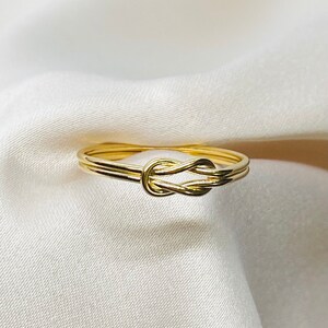 Gold Double Knot Ring - 14kt Gold Plated Ring, Double Knot Stack Ring, Gold Plated Knot Ring, Infinity Knot Ring, Friendship Knot Ring