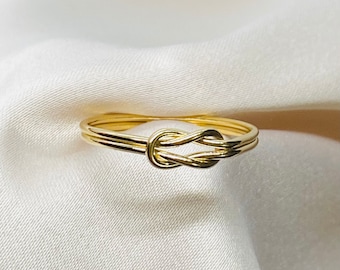 Infinity Knot Stackable Ring - 14kt Gold Plated Ring, Knot Double Stack Ring, Gold Plated Knot  Ring, Infinity Knot Ring