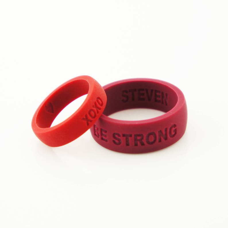 Personalized Silicone Wedding Ring Band DARK RED Anniversary Gift for Men Husband gift For him Custom silicone safe Ring fitness
