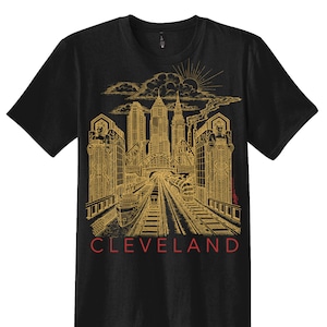 Hand-Printed Cleveland Guardians T-Shirt, Gold & Red Ink