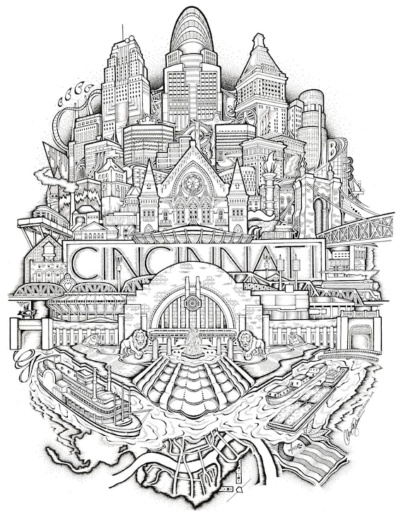 Cincinnati Ink Drawing Art Print - Etsy