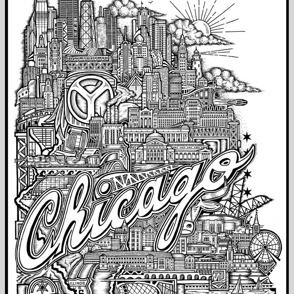 Chicago Bean Drawing Etsy