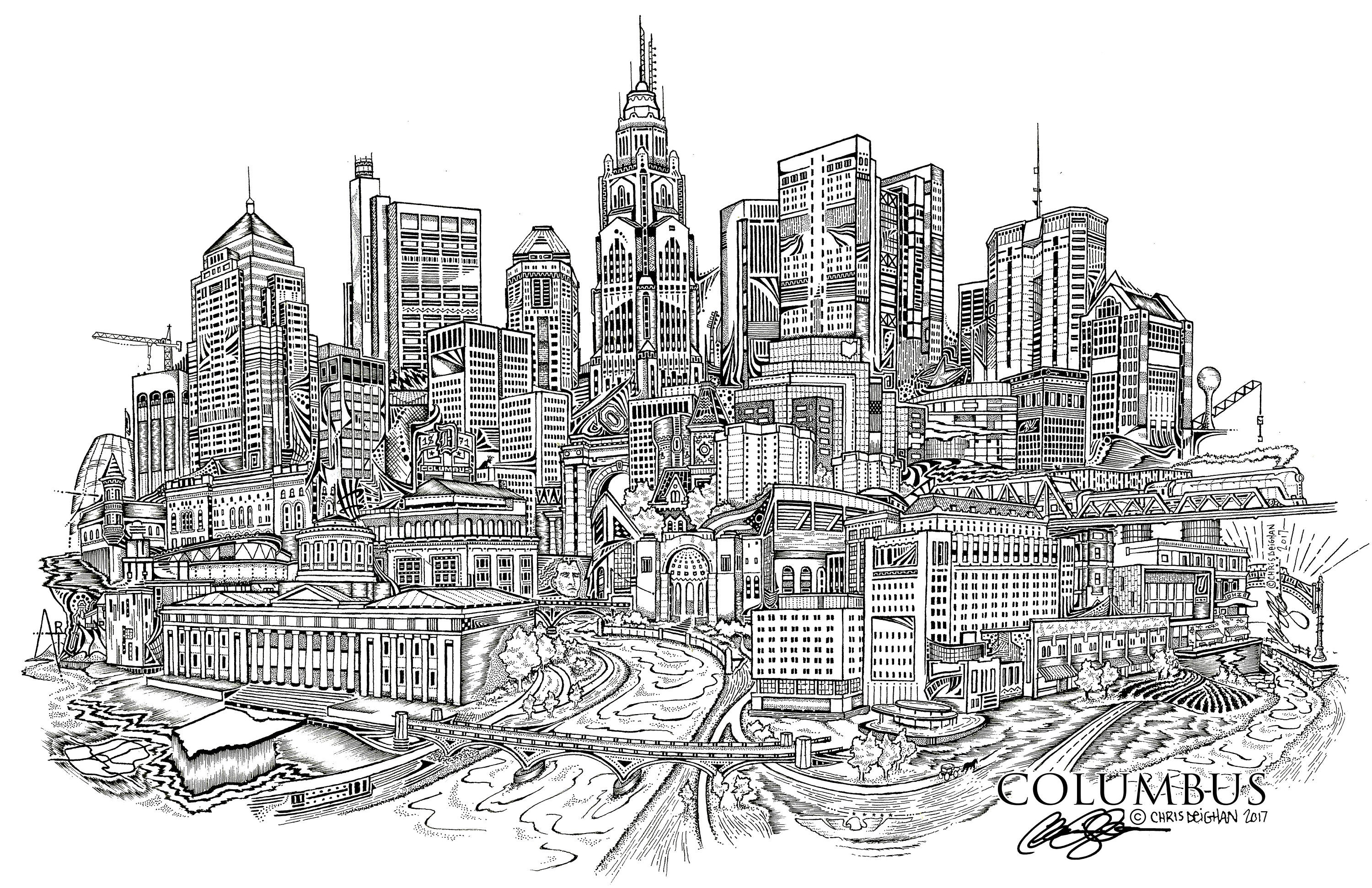 Columbus Ohio Skyline Print, Hand-printed Screen Print (11x17) - Etsy
