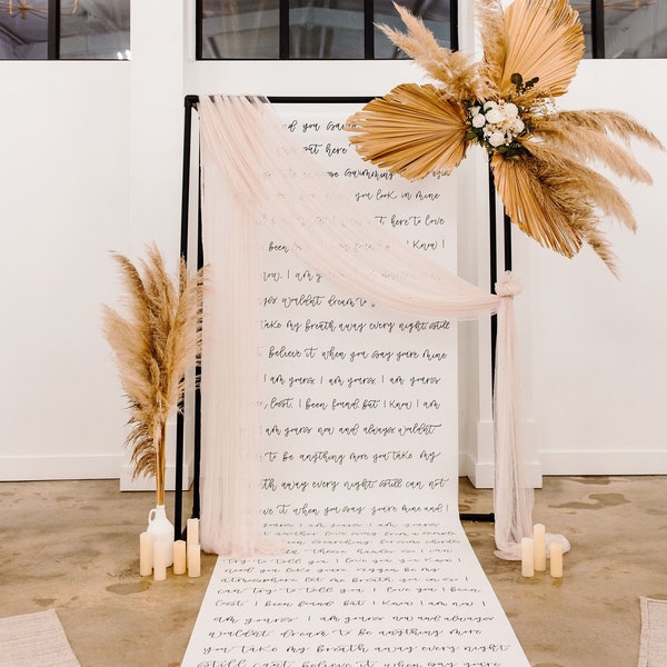 Hand Lettered Wedding Backdrop | Custom Calligraphy Style Aisle Runner | Handwritten Personalized Wedding Details | Luxury Wedding Ideas