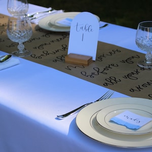 Custom Hand Written Table Runner Wedding Kraft Paper Table Runner Personalized Tablescape Decorating Wedding Cake Table Decorating image 5