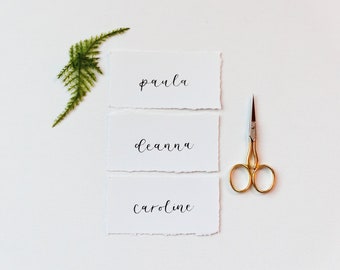 Deckled Name Cards, Deckled Edge Paper, Gold Ink Place Card, Wedding Calligraphy, Placement Cards, Simple Place Cards, Minimal Name Cards