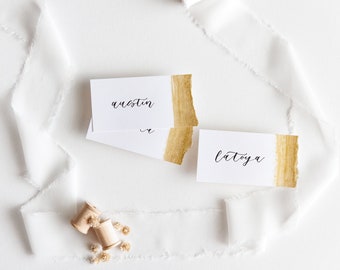 Deckled Edge Paper, Gold Name Cards, Dinner Place Cards, Wedding Setting Card, Wedding Calligraphy, Script Place Cards. Elegant Seating