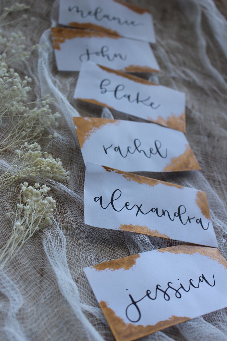 Vellum Name Cards Metallic Gold Place Cards Wedding Etsy