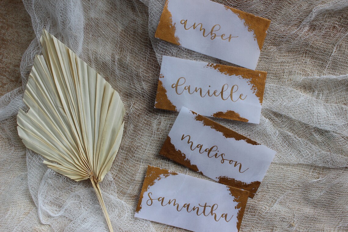 Vellum Name Cards Metallic Gold Place Cards Wedding Etsy