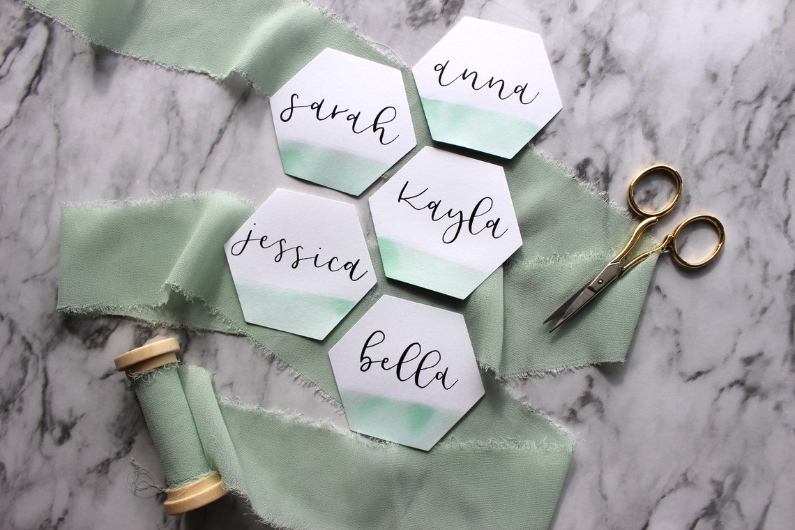 Mint Green Hexagon Name Cards Mint Green Wedding Details | Etsy