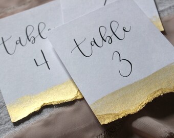 Metallic Gold Table Numbers | Agate Inspired Ripped Bottom Edge Table Numbers | Gold Wedding Details | Wedding Calligraphy | Gold Day-Of