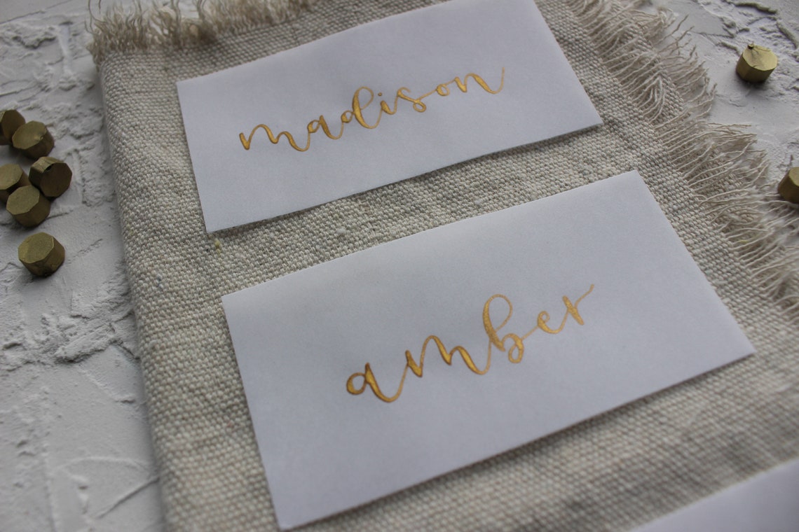 Vellum Name Cards Lay Flat Calligraphy Escort Cards Place Etsy