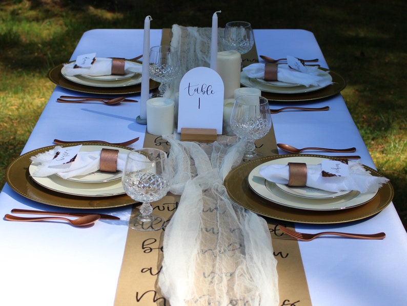 Custom Hand Written Table Runner Wedding Kraft Paper Table Runner Personalized Tablescape Decorating Wedding Cake Table Decorating image 4