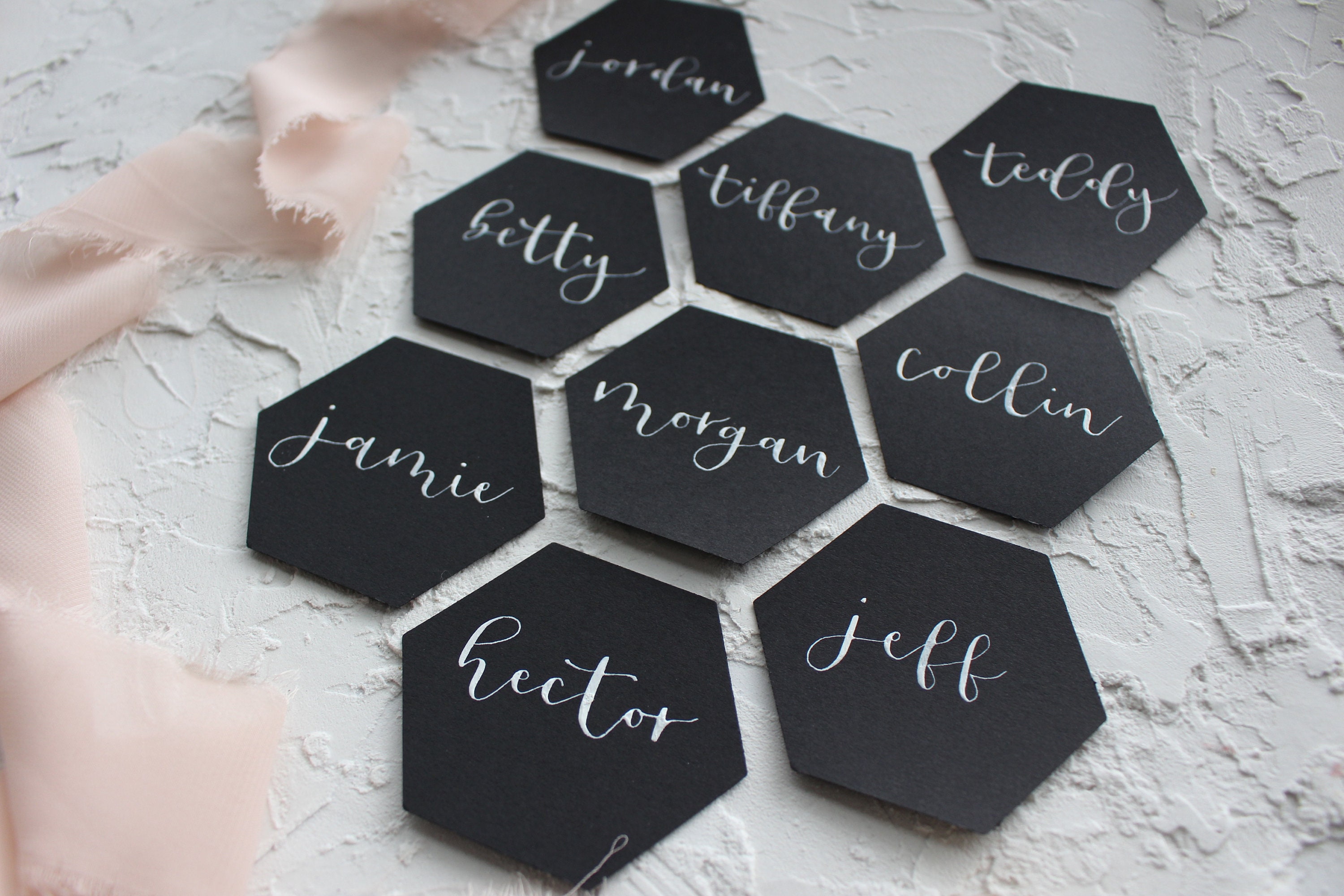 Black Hexagon Name Cards Wedding Calligraphy Place Cards | Etsy
