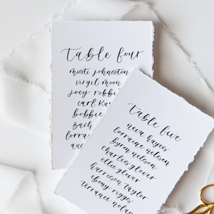 Hand-Lettered Deckled Edge Seating Chart Cards | Wedding Calligraphy | Luxury Seating Chart Display | Faux Handmade Paper | Table Assignment