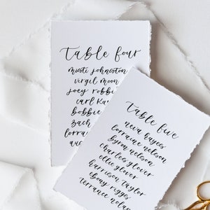 Hand-Lettered Deckled Edge Seating Chart Cards | Wedding Calligraphy | Luxury Seating Chart Display | Faux Handmade Paper | Table Assignment