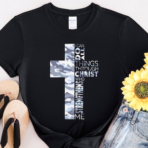 Regalo cristiano Camicia Filippesi 4:13 Posso fare tutte le cose attraverso Cristo che mi dà forza Inspirational Bible Verse Faith Unisex T-shirt