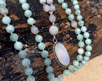 Mystical Healing Green Angelite and Moonstone with 925 Sterling Silver