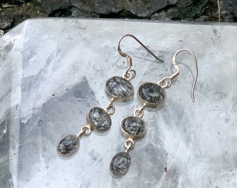 3-Stone Tourmalinated Quartz Earrings