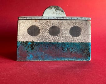 Turquoise and copper raku lidded box