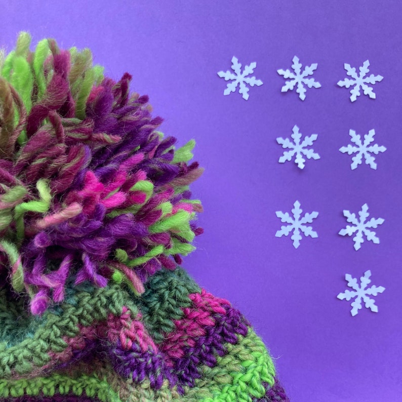 Pure new wool crocheted beanie slouch hat Winter Berries green purple