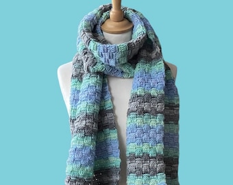 Crocheted scarf Cornish colours wool
