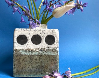 White silver blue raku vessel pot
