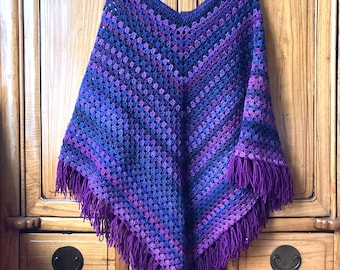 Purple berries crocheted poncho wrap shawl