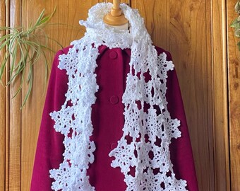 Crocheted scarf soft white snowflakes