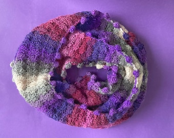 Crocheted Infinity scarf berries wool handmade