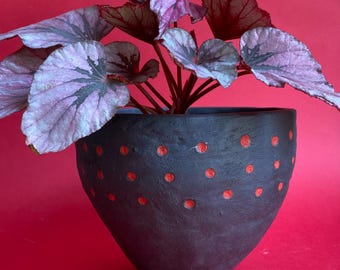 Black clay bowl vessel plant pot