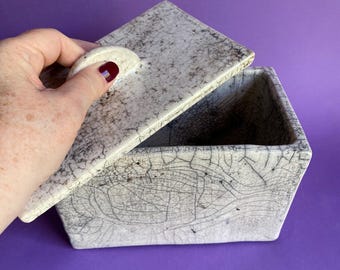 White crackle raku lidded box