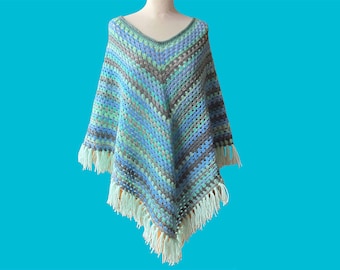 Cornish Colours crocheted poncho wrap shawl