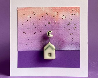 Handmade greeting cards ceramic houses with envelopes