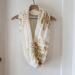 Infinity Scarf Linen Infinity Scarf Gold Infinity Scarf Linen Women's Scarf Hand Printed Scarf Soft Infinity Scarf Linen Circle Scarf Gold image 4