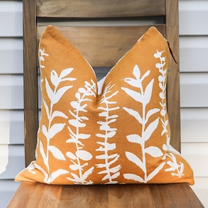 Golden Yellow Pillow Cover Linen Throw Pillow Cover Eucalyptus Pillow Mid Century Modern Home Decor Mustard Yellow Pillow Mid Mod Home Decor