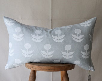 Scandinavian Floral Pillow Cover Long Lumbar Pillow Cover Scandinavian Pillow Gray Linen Pillow Mid-Century Pillow