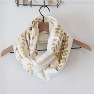 Infinity Scarf Linen Infinity Scarf Gold Infinity Scarf Linen Women's Scarf Hand Printed Scarf Soft Infinity Scarf Linen Circle Scarf Gold image 1