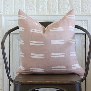 Hand Block Printed Linen Pillow Cover: Boho Pink Geometric Design (20x20)