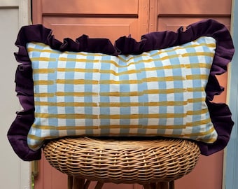 Plaid Ruffle Edge Linen Throw Pillow Cover, Grandmillenial Pillow Mix and Match Throw Pillows