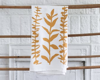Flour Sack Towel Yellow Tea Towel Kitchen Towel Eucalyptus Tea Towel Botanical Towel Natural Cotton Dish Towel Housewarming Gift