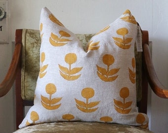 Mustard Pillow Cover Linen Pillow Case Throw Pillow Boho Pillow Cover Boho Chic Home Decor Hand Made Home Goods Block Printed Pillow Cover