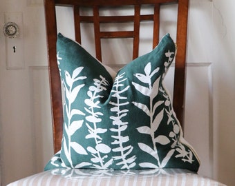 dark green pillow cover green pillow cover botanical pillow green throw pillow cover boho chic home decor bohemian home linen pillow cover