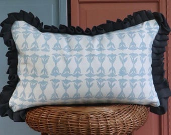 Cottage bellflower Pillow cover block printed pillow linen ruffle edge floral